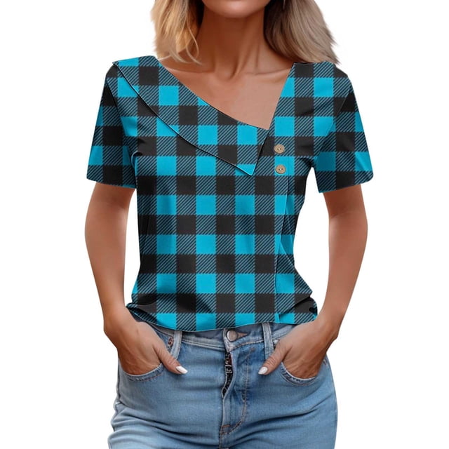 Birdeem Chemise à Manches Courtes pour Femmes avec Imprimé à Carreaux T-Shirt Décontracté