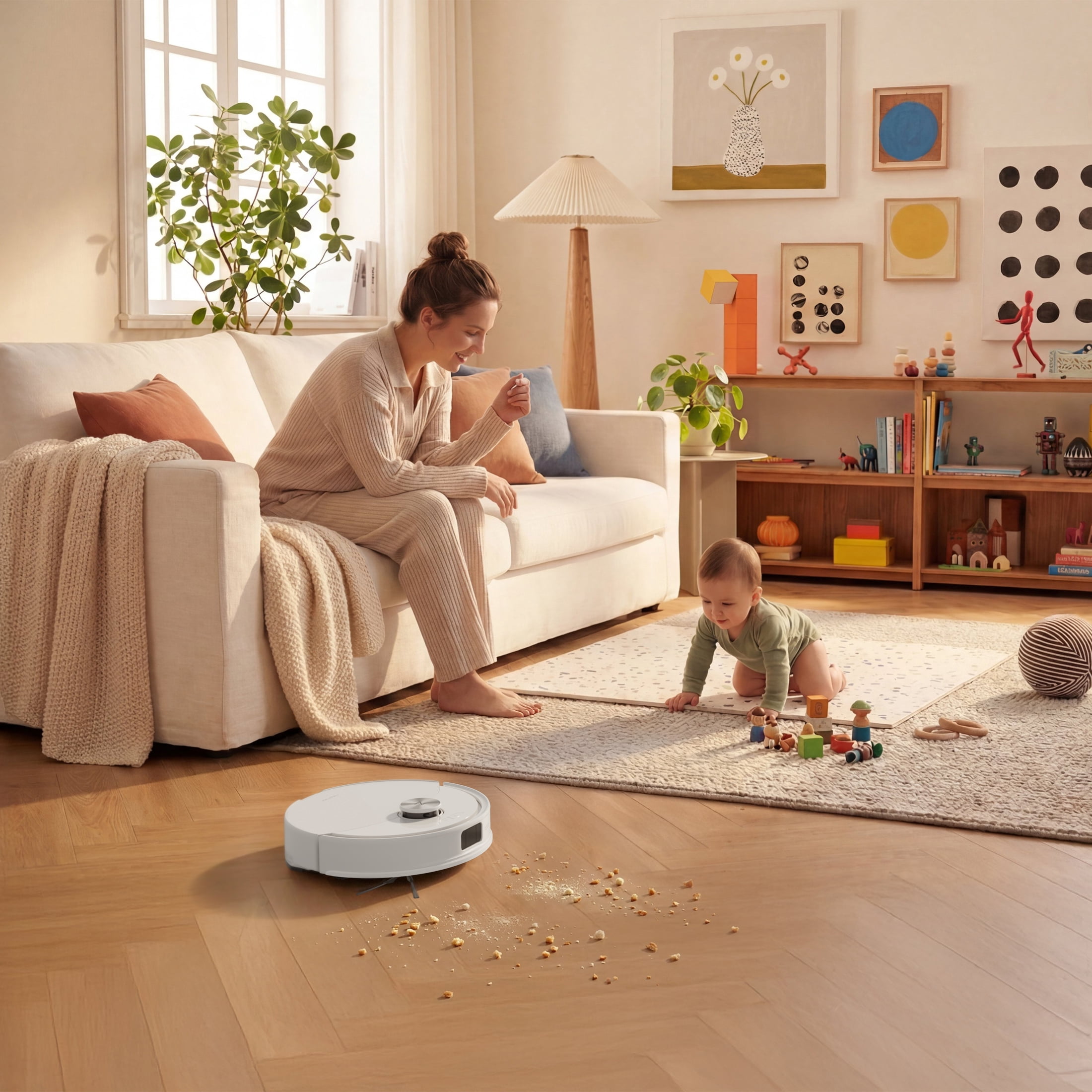 Q10 VSF+ 13. 9 in. Robotic Vacuum and Mop with Smart Navigation Auto Lifting Mop Multi-Surface in White