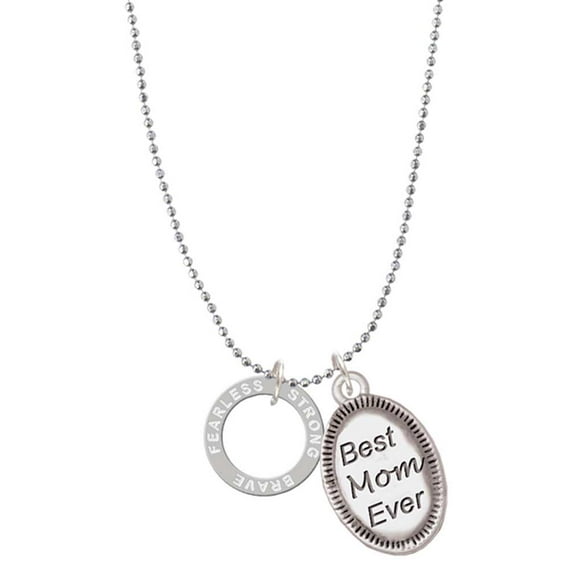 Delight Jewelry Silvertone Strong Brave Fearless Infinity Ring Best Mom Ever Charm Necklace