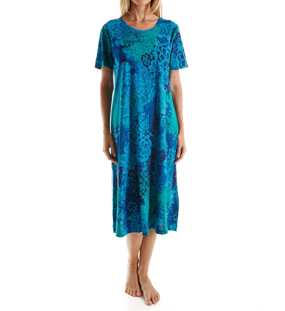 Women's La Cera 2523 100% Cotton Knit Short Sleeve Lounge Dress (blue ...
