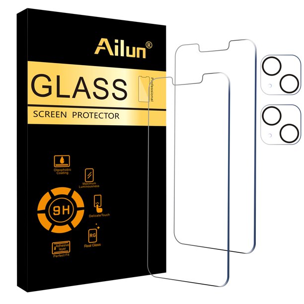 Protector de pantalla Ailun para iPhone 13 de 6.1 pulgadas con lente de cámara, paquete de 4