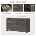 thumbnail image 4 of SICOTAS 56.4"W Farmhouse 6 Drawer Double Dresser, Long Chest of Drawers with Brass-tone Handles & Rolling Wheels, Wooden Dresser Storage Cabinet for Bedroom Living Room, Grey Oak, 4 of 8