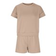 thumbnail image 4 of pstuiky Lounge Sets for Women, Women Print Short Sleeve Round Neck Blouses Shirts Sets and Shorts Modern Fit Active Plus Size Homewear Loungewear Sets for Women Khaki XXL, 4 of 5