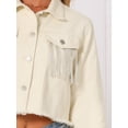 thumbnail image 5 of DARING DIVA Women's Cropped Jean Long Sleeve Frayed Tassel Fringe Denim Jacket XL White, 5 of 7