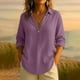 thumbnail image 2 of Ropa de mujer,Blusa de lino con cuello en V para mujer, informal, de manga larga, con botones y cuello de solapa, para usar en casa o en la oficina, sopatenor, 2 of 8