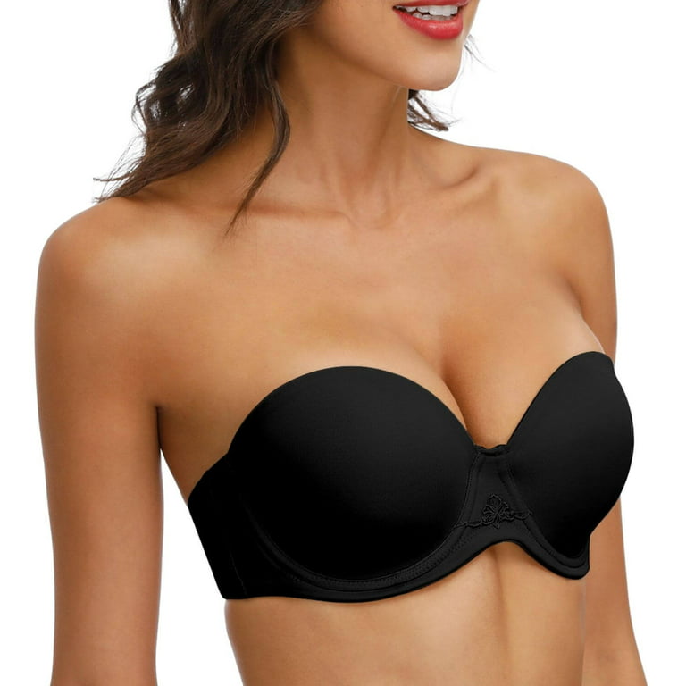 YANDW Strapless Convertible Multiway Comfort Supportive Underwire Plus Size  Bra with Clear Straps Black,32F 
