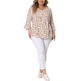 thumbnail image 2 of GRACE & GRANDEUR Blusas de mujer de talla grande con mangas 3/4, escote en V, dobladillo peplum, lunares, estilo babydoll, 2X, rosa, 2 of 6