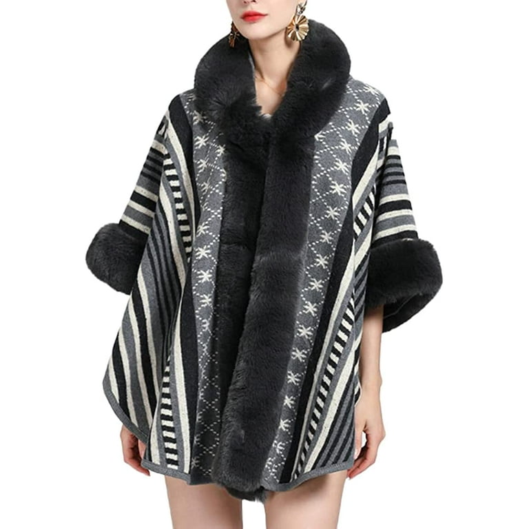Fluffy hooded poncho clearance