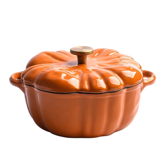 Enameled Cast Iron Dutch Oven with Lid, 1.32 qt Pumpkin Baking Dish Cute Pumpkin Bowl, Covered Dutch Oven Stockpot, Pumpkin-Shaped Casserole, Oven & Stove Safe