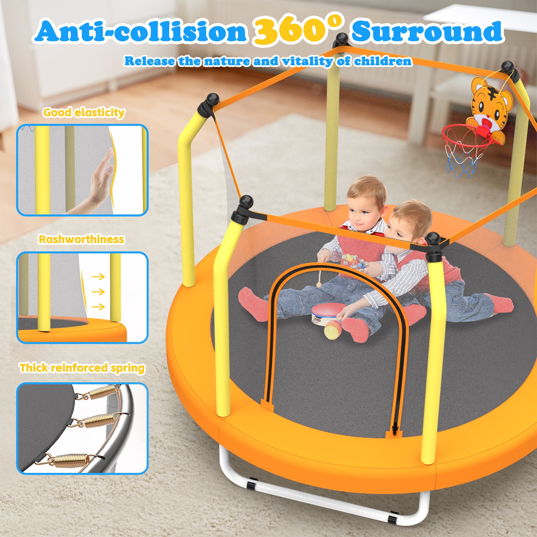 55'' Toddler Trampoline for Kids, SEGMART Kids Trampoline with Enclosure Net and Balls, Indoor Outdoor Mini Small Trampoline Birthday Gifts for Boys and Girls Age 3 Months and up