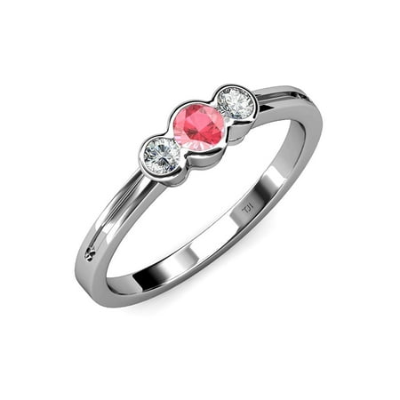 

Pink Tourmaline and Diamond (SI2-I1 G-H) Three Stone Ring 0.53 ct tw in 14K White Gold.size 8.5
