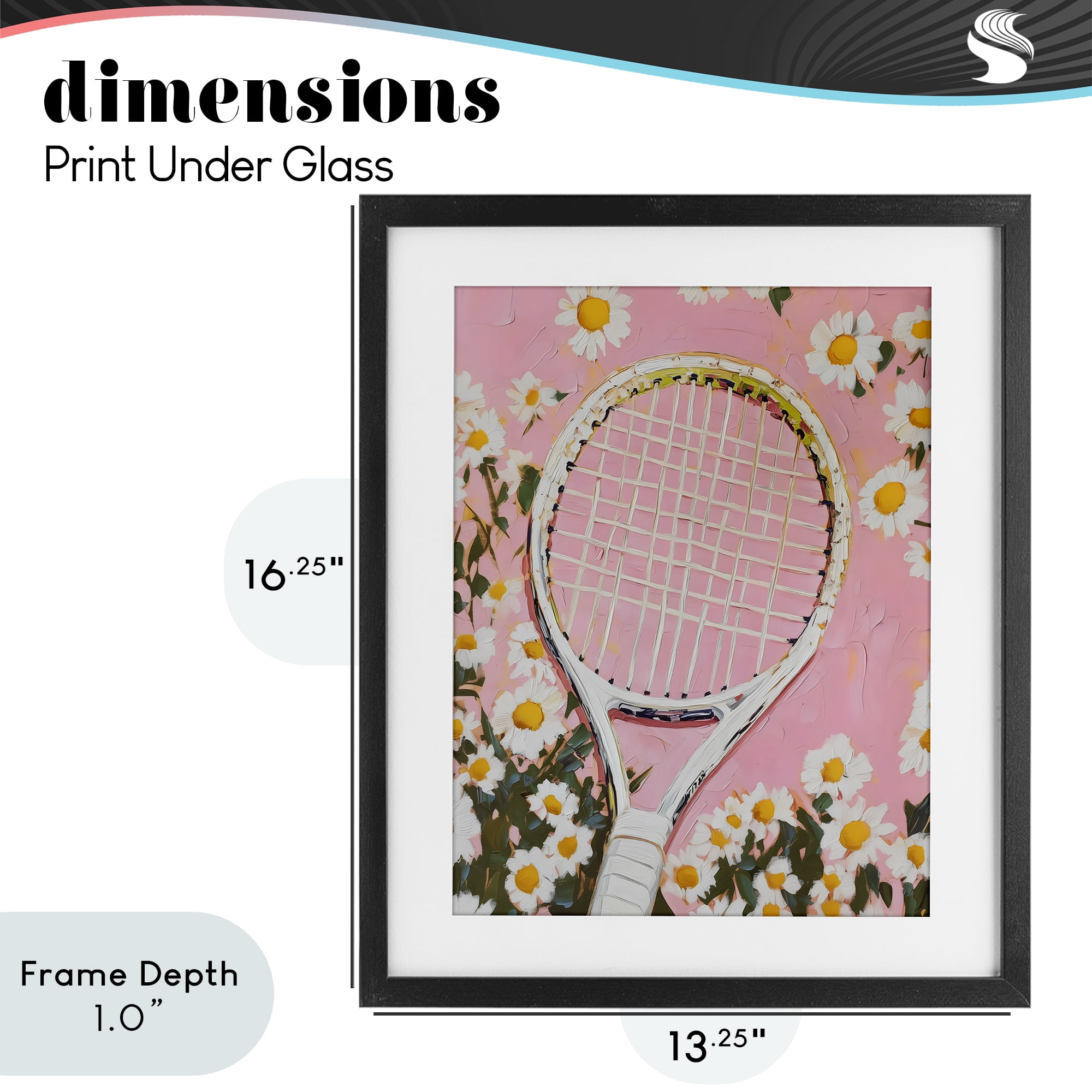 Stupell Industries Pink Tennis Racket & Daisies Black Framed Print Under Glass, design by LSR Design Studio