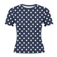 thumbnail image 5 of Miluxas Womens Crewneck Short Sleeve T-Shirts Summer Crop Tops Polka Dots Tight Slim Fit Going Out Tee Top Navy L(L), 5 of 7