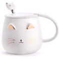 thumbnail image 1 of Taza de café de cerámica casera con cuchara de acero inoxidable - Diseño de gato - Para amantes de los gatos - Para mujeres y niñas, 1 of 5