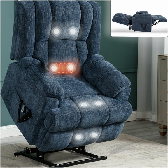 JERFIT Power Lift Recliner Chair with Massage and Heat, Infinite Positions Electric Recliner for Elderly, Heavy Duty Chenille Fabric, Blue