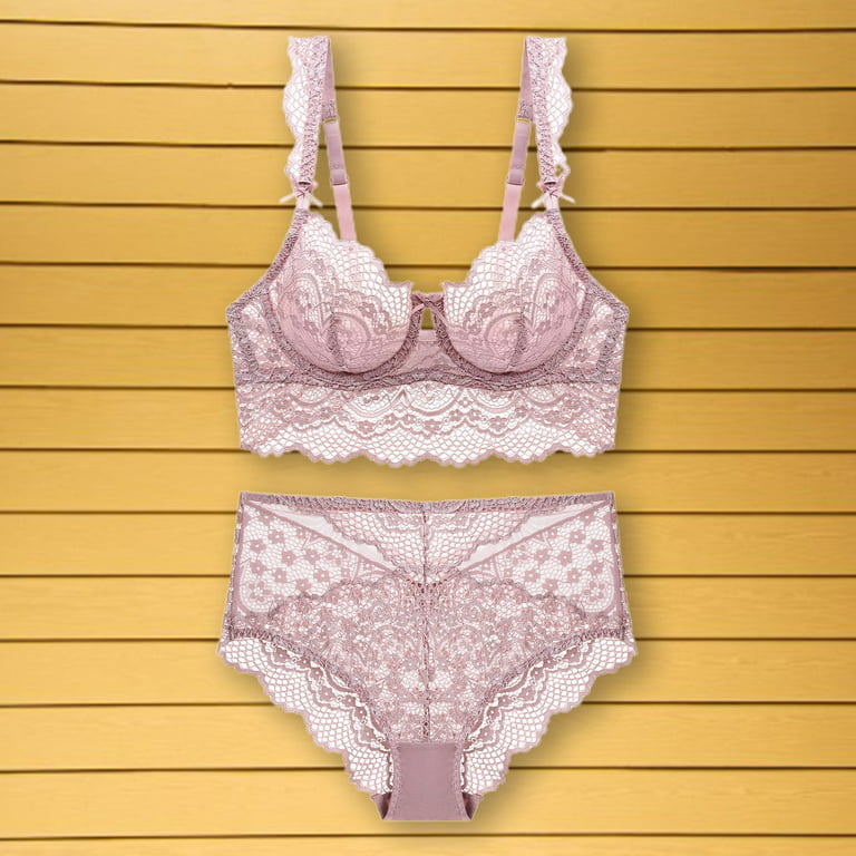 rygai 2 Pcs/Set See-through Underwear Set Underwire Bowknot Lace Design  Sexy Bra Panty for Valentine Day ,Black,38C