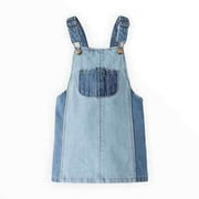 Zara Babies' Colorblock Denim Square Neck Overall Dress Blue Size 12-18Mos. NWOT