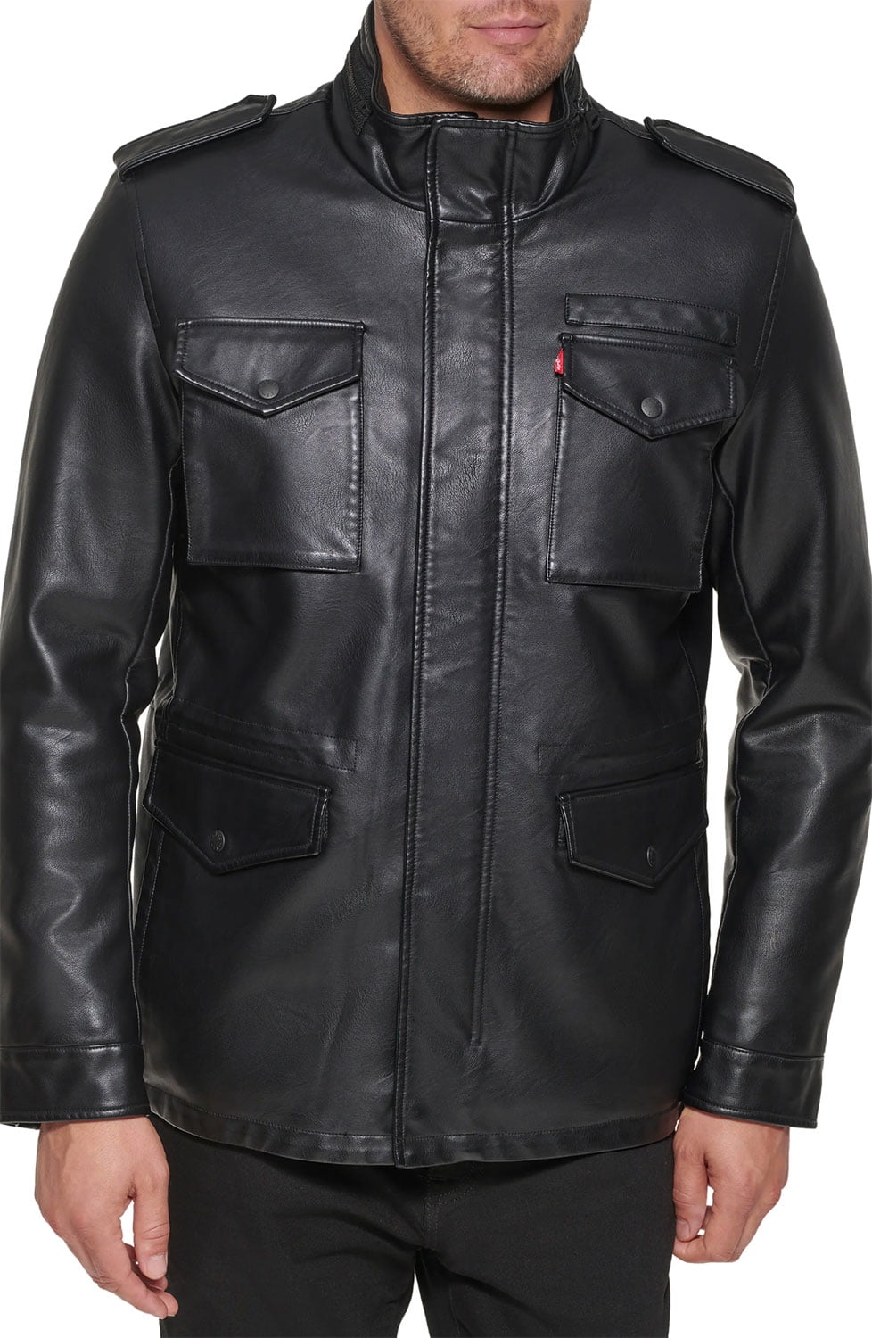 Levi's Mens Faux Leather Four Pocket Military Jacket Large Black - NWT 225  