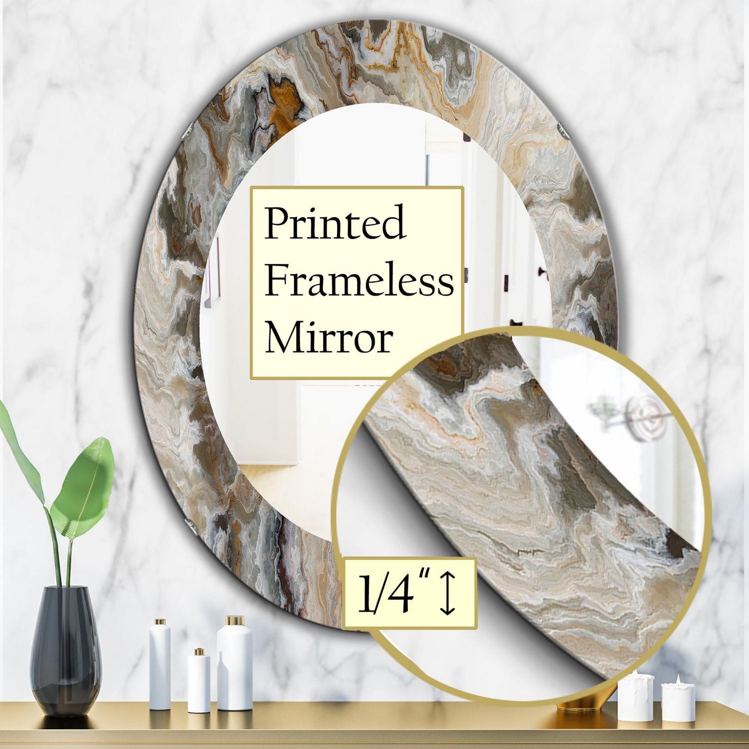 Designart 'Onyx Detail Composition' Mid-Century Mirror - Oval or Round Wall Mirror - 24x36