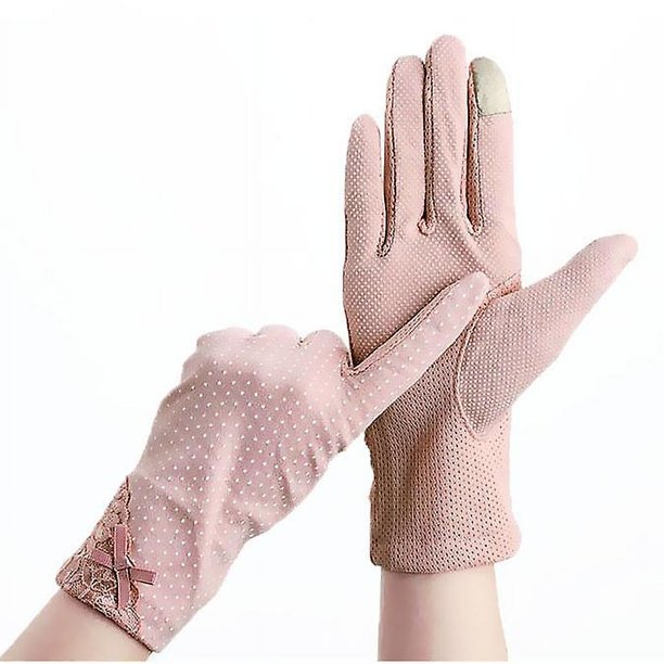 Guantes de conducción con protección solar para mujer (rosa), guantes finos transpirables para todos los dedos, elegantes guantes de protección solar con encaje, guantes de pantalla táctil, guantes pa