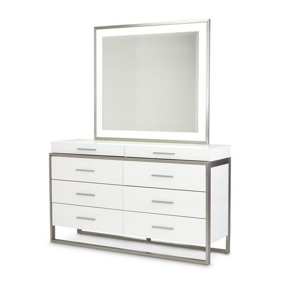 Michael Amini Marquee 8-Drawer Dresser with Mirror in Cloud White
