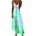 thumbnail image 3 of Dazajoo Womens Plus Size Tie Dye Dresses Spaghetti Strap Pleated Cami Dress Summer Casual Sleeveless V Neck Long Dresses,Green,L, 3 of 6