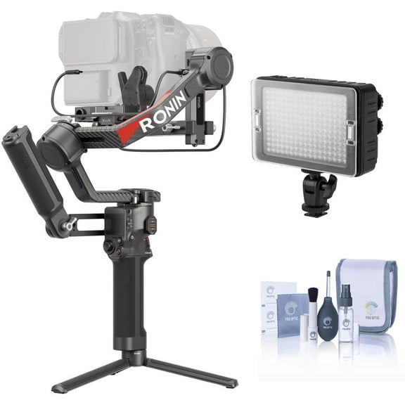 DJI RS 4 Pro 3-Axis Handheld Gimbal Stabilizer Combo, Bundle with On-Camera LED Light and Cleaning Kit