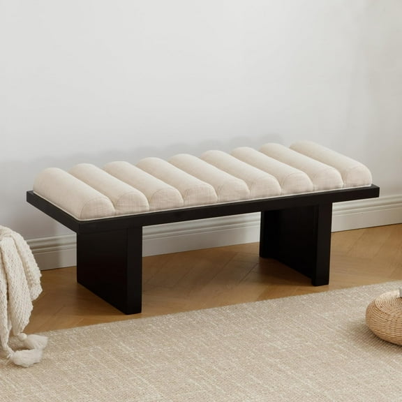 47" Modern Bed , Dining with Black Legs, Upholstered Linen End of Bed Stool for Bedroom, Living Room, Entryway, Beige