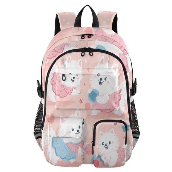 DIXRUYEE Cute Canine Carnival Backpack for School 14”Laptop Compatible with Reflective Safety Strips