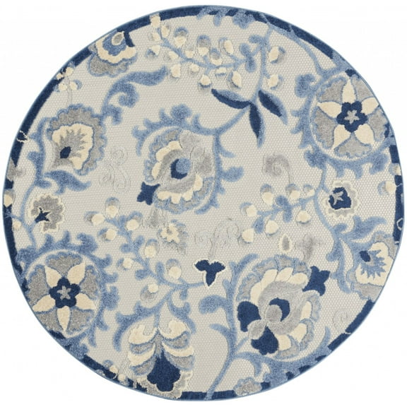 4â€™ Round Blue and Gray Indoor Outdoor Area Rug