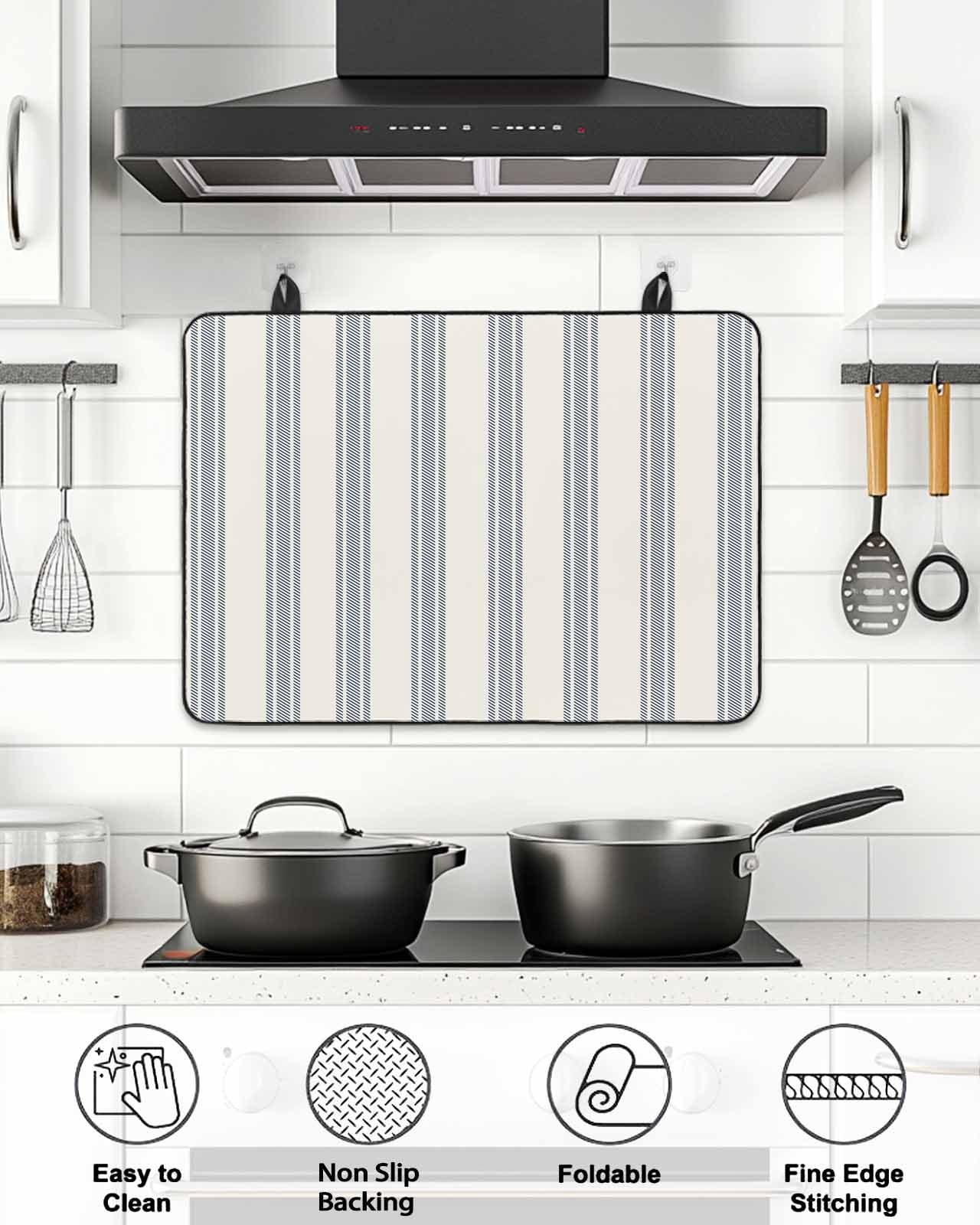 Stove Top Covers for Electric Stove, Blue Striped Glass Stovetop Cover Protector, Modern Stripes Farmhouse Induction Cooktop Protector Oven Mat for Kitchen Countertop 24"x21"
