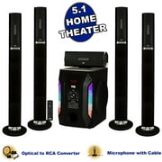 Acoustic Audio AAT1002 Bluetooth Tower 5.1 Speaker System with Optical Input and Microphone