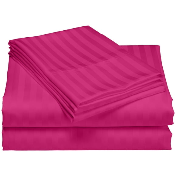 Collection Hôtel 1200 Ultra Doux et Infroissable Luxueux à Rayures Ensemble de Draps 6 Pcs (Très Grand, Rose Vif)