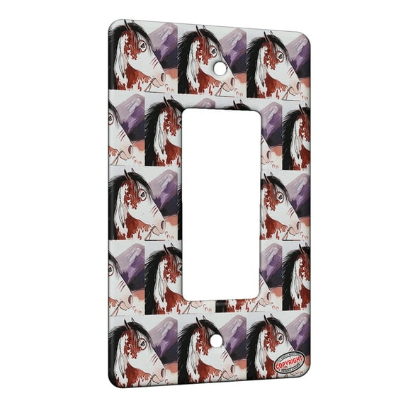 KuzmarK™ 1 Gang Rocker Wall Plate - Bay Pinto Indian War Pony Horse Modern Art by Denise Every