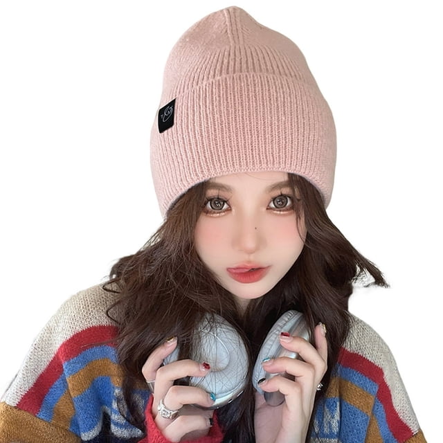 Women Beanie Hat Solid Color Stretch Ear Protection Brimless Windproof Autumn Winter Cloth Label Knitted Hat for Daily Wear