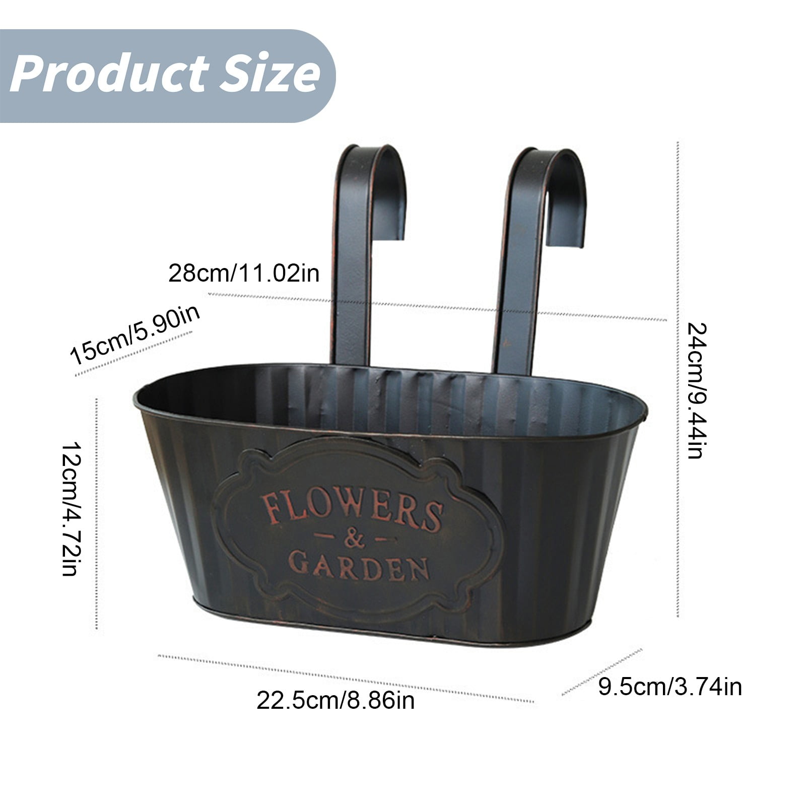 AUDeals Metal Hanging Flower Bucket Planter, Rust-Resistant Outdoor Fence and Balcony Décor with Drainage Holes, Decorative Box for Porch, Patio, and Vertical Gardens