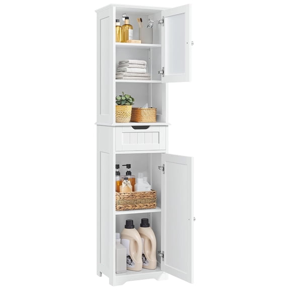 BoldGear 67”Tall Bathroom Storage Cabinet,Narrow Floor Cabint with 2 Doors and 1 Drawer,Slim Bathroom Organizers,Adjustable Shelves,Storage Unit for Living Room, Entryway,Kitchen,White