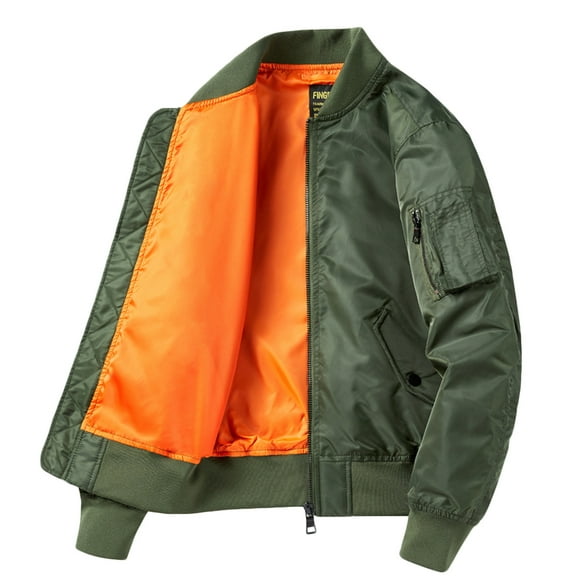 Lovskoo 2024 Men's Bomber Jacket Quilted Long Sleeve Zipper Outdoor Sport Jacket with Pockets Casual Coat/Jacket Flight Jacket Olive Green