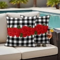 thumbnail image 4 of Valentine's Day Outdoor Waterproof Pillow Covers, Red Rose Flowers Buffalo Plaid Romantic Decorative Square Throw Pillowcase Sofa Cushion Sham for Patio/Couch/Chair, 26"x26" 2 Pack, 4 of 8