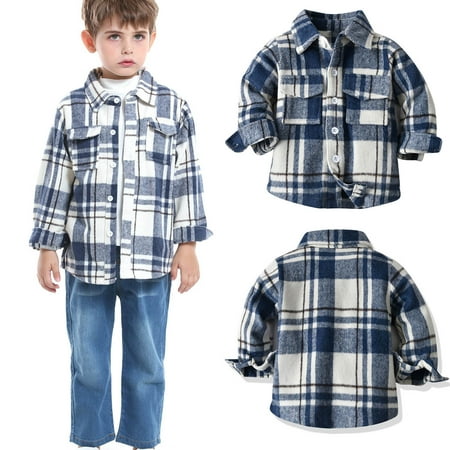 

DxhmoneyHX Toddler Baby Plaid Shirt Jacket Casual Long Sleeves Shirt Boys Girl Button Down Loose Spring Clothes