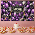 thumbnail image 2 of LUUFILx 180x110cm Glamour Purple Theme Birthday Banner Birthday Party Background Anniversary Backdrop Hanging Cloth Party Decoration Supplies, 2 of 8