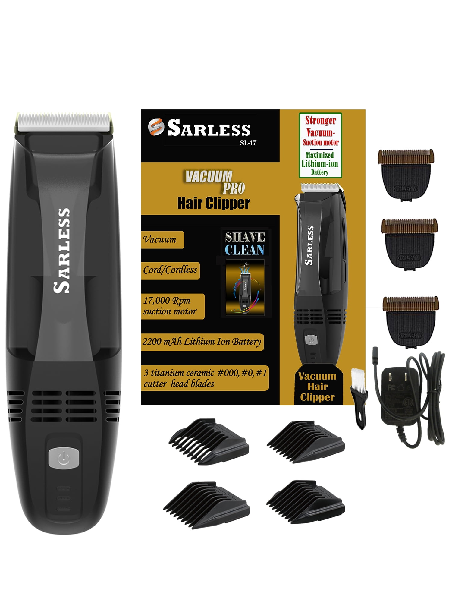 Sarless Vacuum Hair Clipper Rechargeable Cordless Hair Cutting and