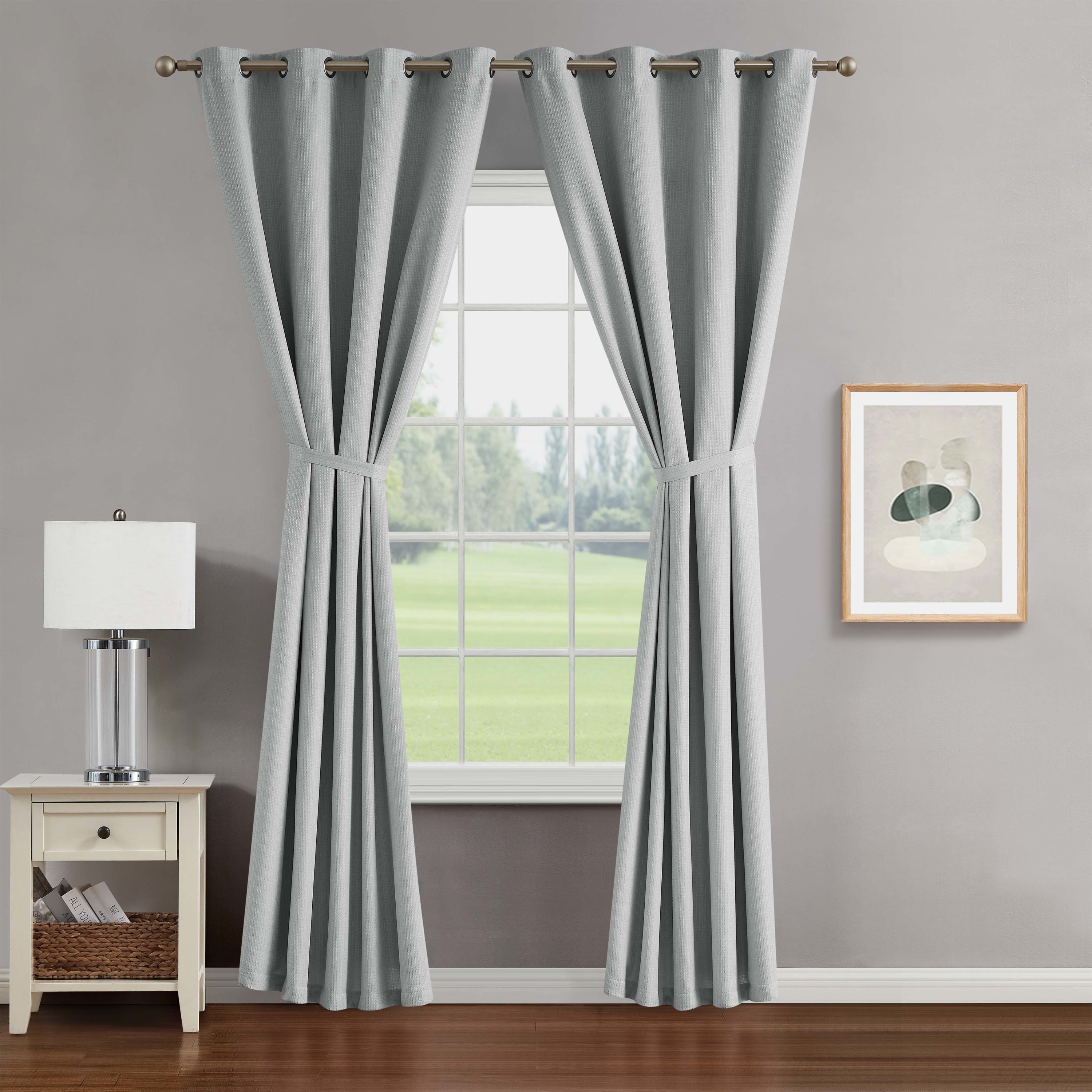 Chyna Blackout Window Curtain Panels with Tiebacks, Grommet, Grey, 50" x 108"