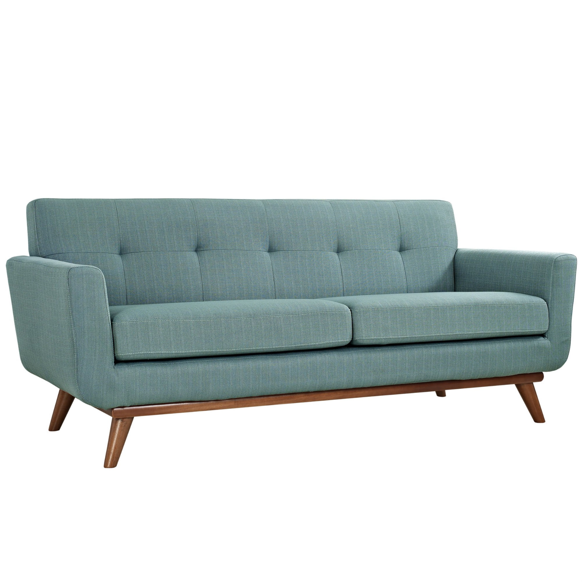 Laguna Blue Tufted Fabric Loveseat with Wood Legs