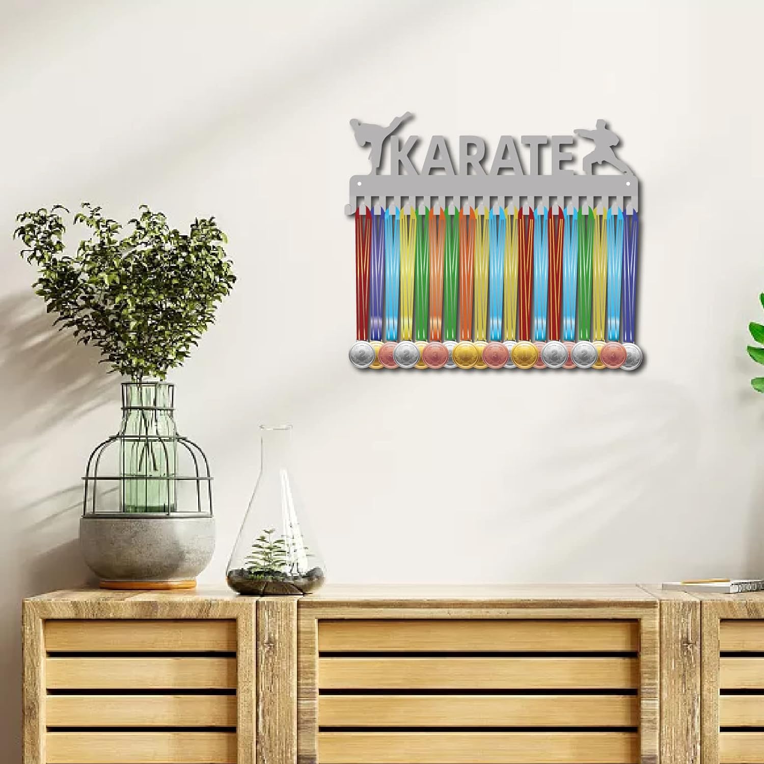 CREATCABIN Medaillehouder Wandrek - IJzeren Muurhaak Voor 20+ Medailles (40x15 Cm, Zwart)