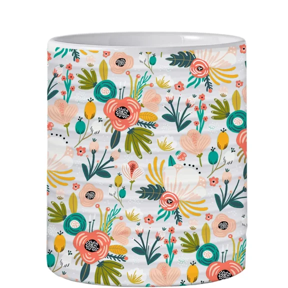 J.West Kitchen Utensil Holder, 7.2 inch Extra Large Table Mint Flowers Pattern Ceramic Utensil Crock Organizer