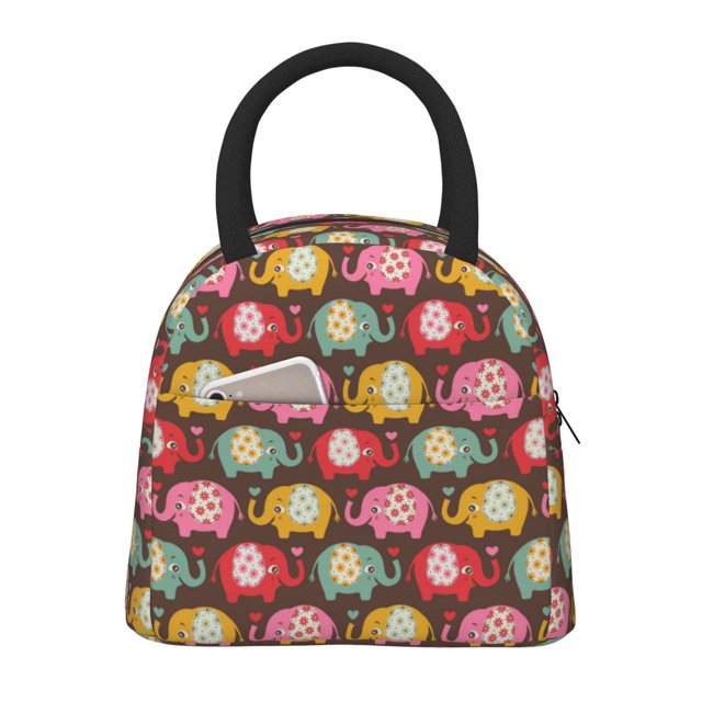 Fotbe Cute Elephants Bolsa de Almuerzo con Estampado, Lonchera Aislada, Contenedor de Comida Reutilizable Tipo Cooler a Prueba de Fugas