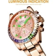 thumbnail image 2 of Women Colorful Diamond Watches Chronograph Rotatable Bezel Mineral Glass Luminous Watch Stainless Steel Waterproof Date Analog Quartz Watch Fashion Business Dress Wristwatch, 2 of 13