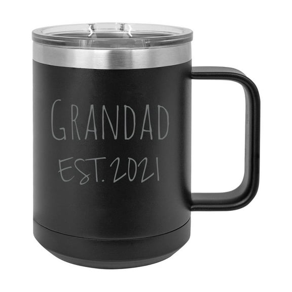 Grandad Est. 2021 Established Stainless Steel Vacuum Insulated 15 Oz Engraved Double-Walled Travel Coffee Mug with Slider Lid