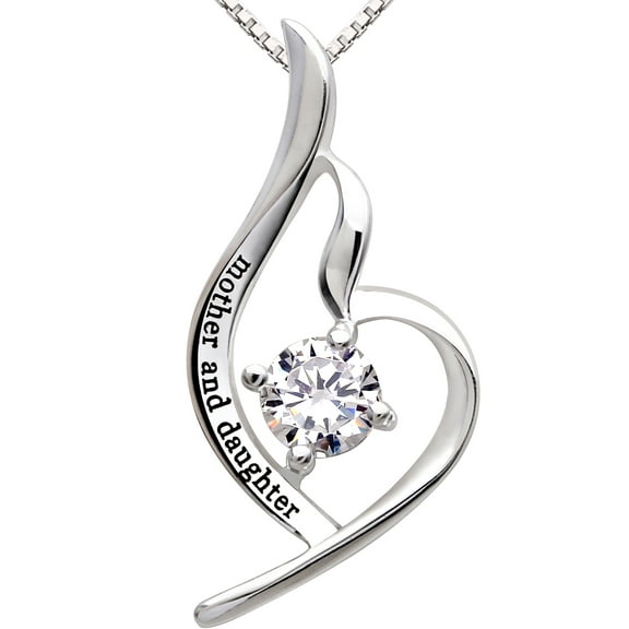 ALOV Jewelry Sterling Silver mother and daughter Cubic Zirconia Pendant Necklace